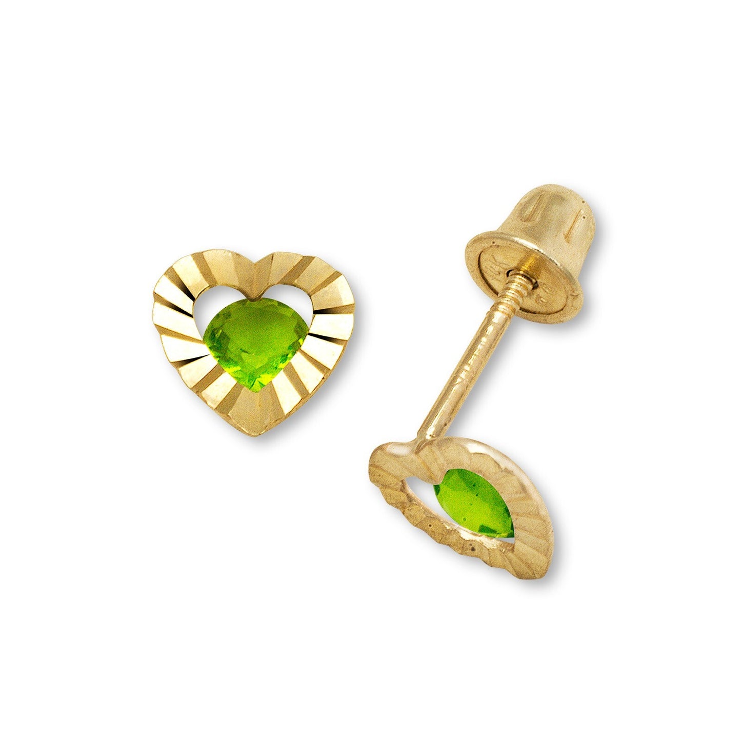 14K Yellow Gold Heart Shape Screw Back Stud Earrings for Girls