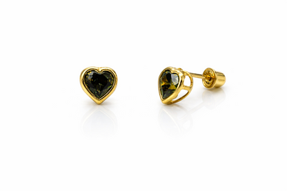 14K Yellow Gold Heart Bithstone Stud Earrings  5mm x 5mm