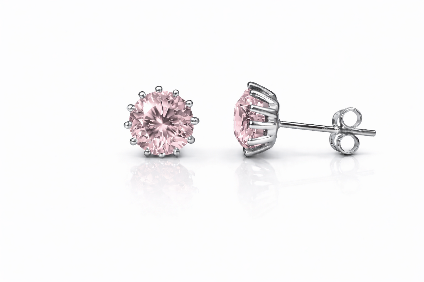 14k Solid White Gold 6mm Round Birthstone Stud Earrings with Screw Back