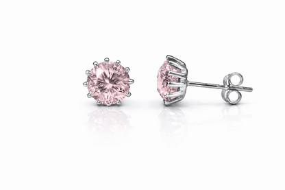 14k Solid White Gold 6mm Round Birthstone Stud Earrings with Screw Back