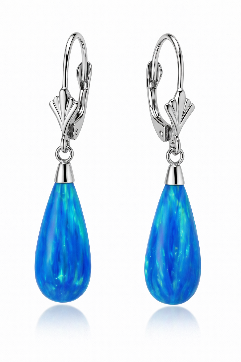 14k Yellow and White Gold Dark Blue Opal Leverback Earrings