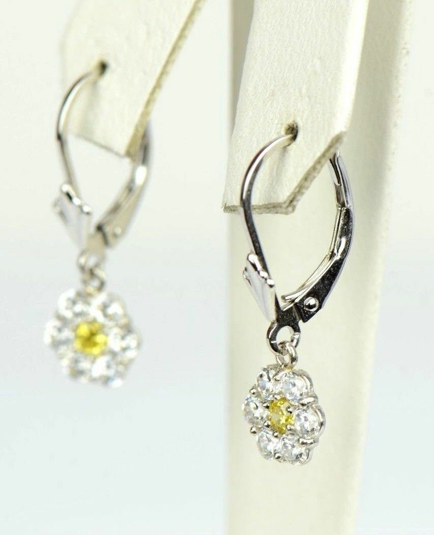 Sterling Silver 925 flower CZ Stone dangle earrings