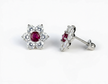 14k White Gold Beautiful Flower Shaped Stud Screw Back Earrings for Women