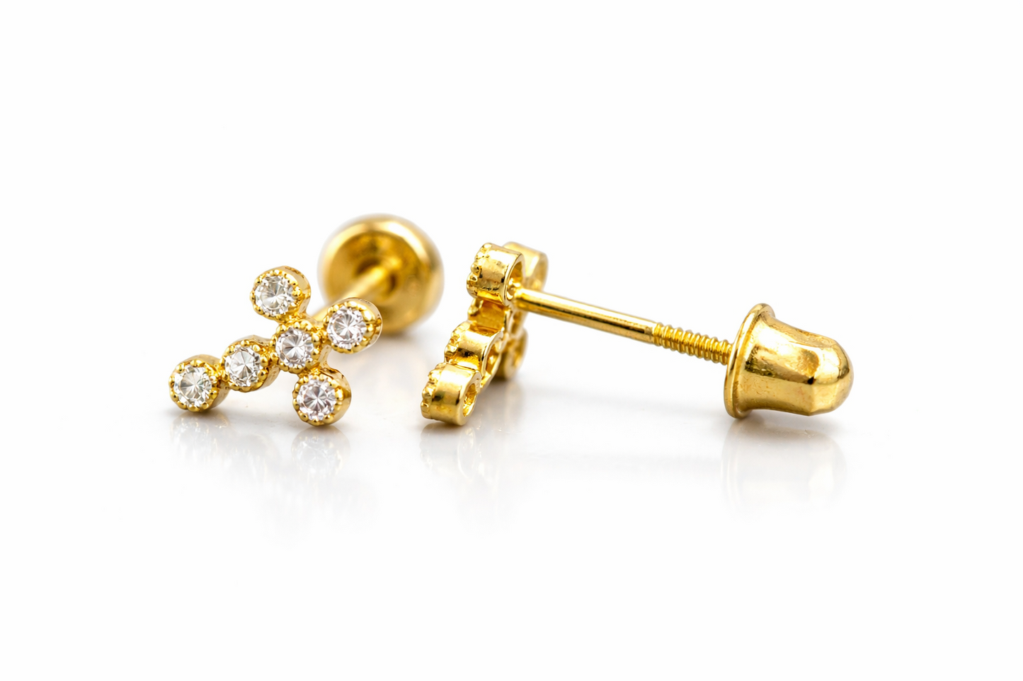 gold cross 14k earrings yellow or white cz stud white cubic zirconia solid