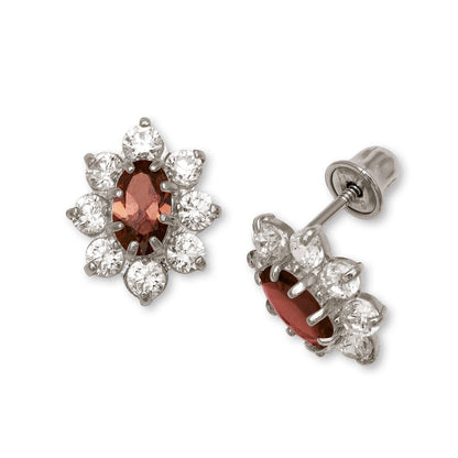 14K Yellow & White Gold CZ Flower Stud Screw Back Earrings for Women