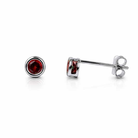 14K Round Bezel Set White Gold 3mm Birthstone Earrings