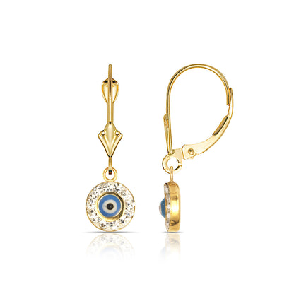 Round Evil Eye 14K Yellow/white Gold Dangle Earrings