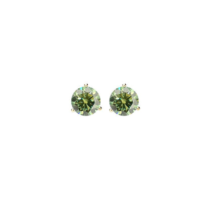 14K Gold GRA CertifiedD-VVS1 Green Moissanite ScrewBack Stud Earrings