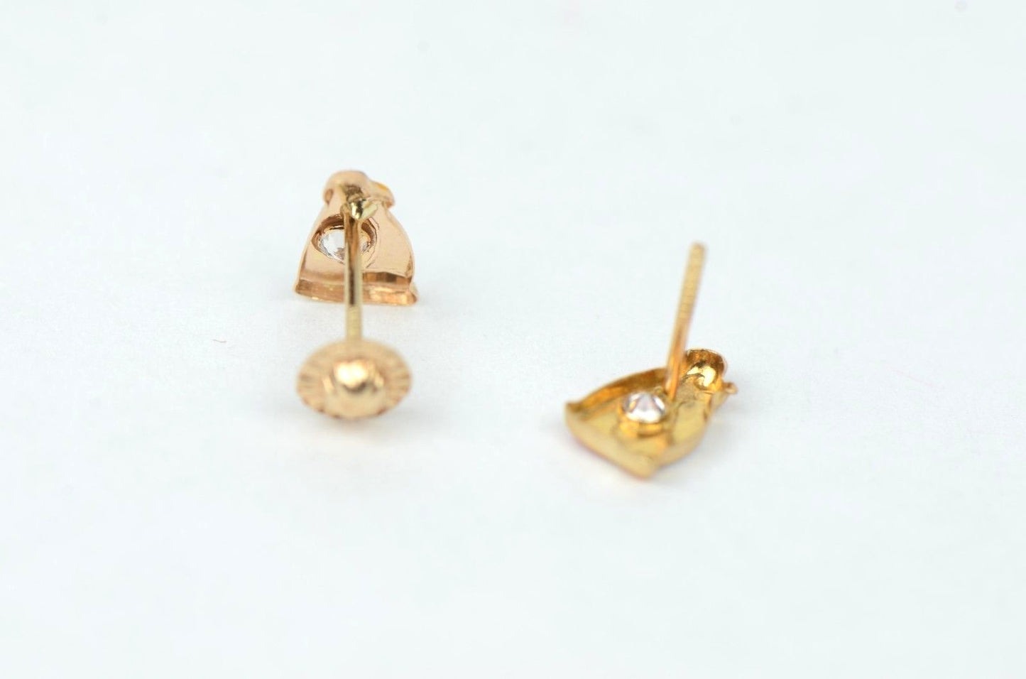 14k Yellow Gold Beautiful Enamel and CZ Penguin Baby Earrings, Screw Back