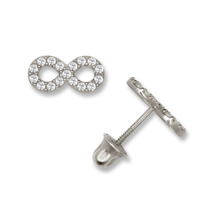 14K Yellow & White Gold Beautiful CZ Infinity Stud Earrings for Women