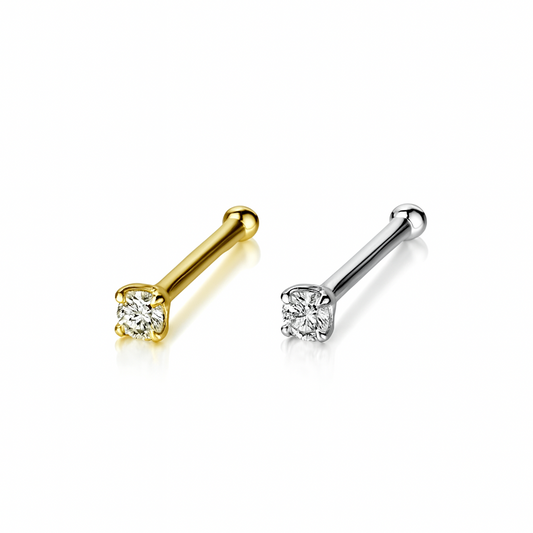 14k Yellow or White Gold CZ Round Nose Piercing Stud