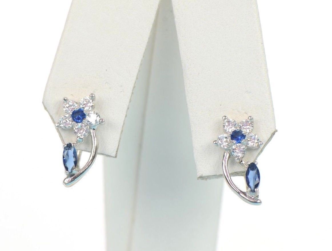 925Sterling Silver Dangling Birthstone Cubic ZirconiaCZ Leverback Flower Earring
