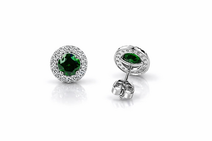 14k White Gold Cubic Zirconia Halo Round Stud Push Back Earrings