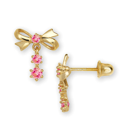 14K Yellow & White Gold Pretty Bow Dangle Earrings for Girls