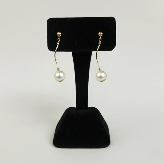 14K Yellow Gold Elegant Freshwater Pearl Dangel Earrings for Women