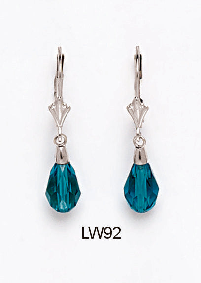 14k White Gold Tear Drop Dangle leverback Earrings