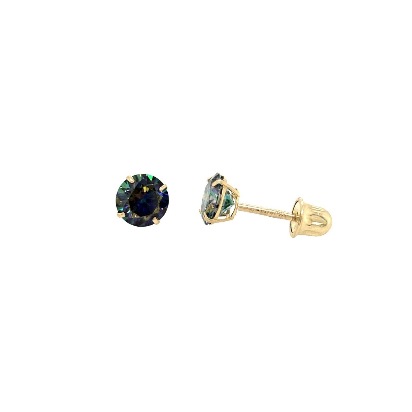 14K Gold GRA Certified D-VVS1 Rainbow Blue Moissanite Screw Back Studs Earrings