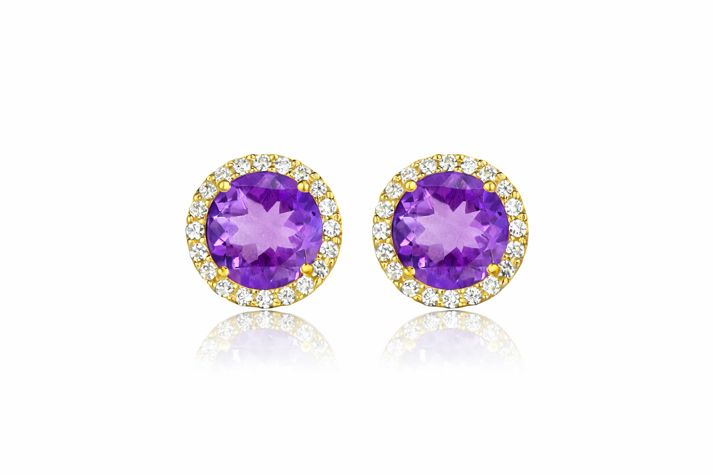 14K Yellow Gold 10mm Round Halo CZ Stud Push Back Earrings