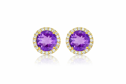 14K Yellow Gold 10mm Round Halo CZ Stud Push Back Earrings