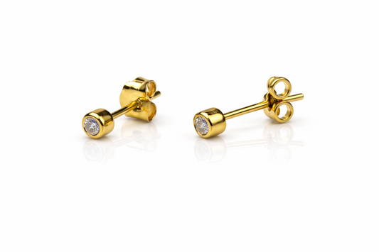 14K Yellow / White / Rose Gold  Bezel Stud Earrings