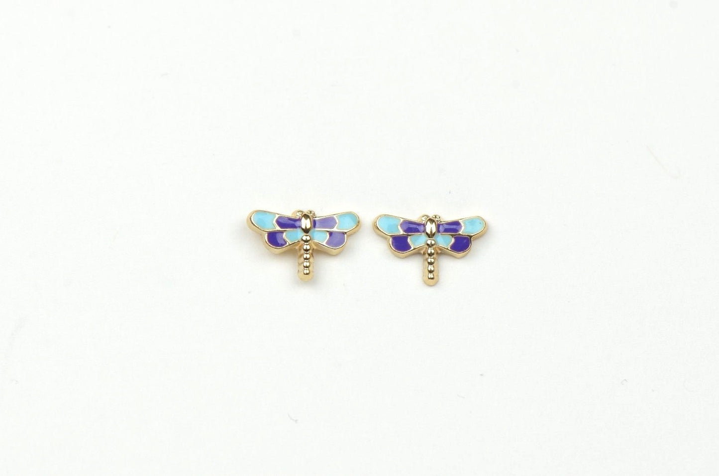 14k Yellow Gold Baby Enamel dragonfly earrings with Screw Back