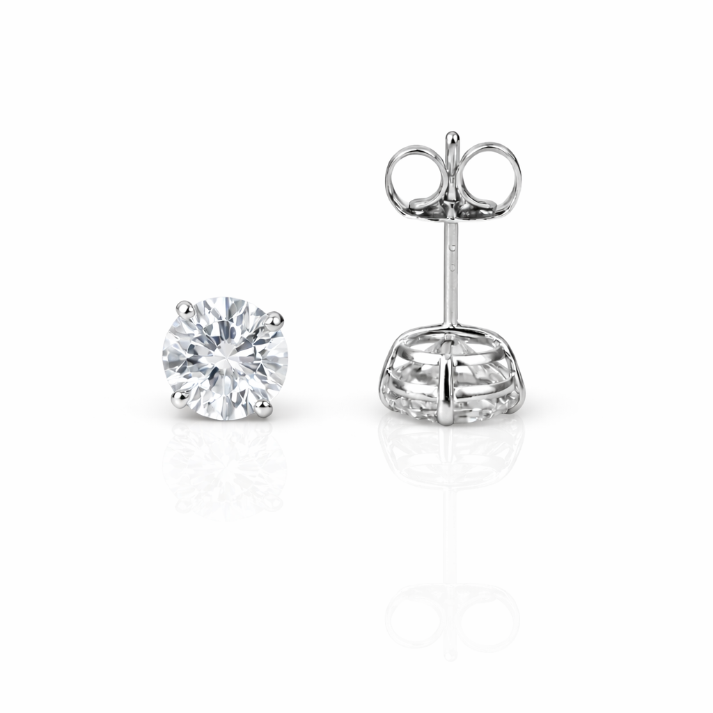 14k Heavy Basket White Gold Round AAA Quality CZ Stud with push back