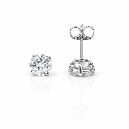 14k Heavy Basket White Gold Round AAA Quality CZ Stud with push back