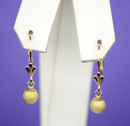 14k Yellow Gold Dangle Laser Cut Ball Leverback Pierced Earrings