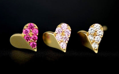 14K Yellow & White Gold Beautiful Heart Shape CZ Stud Earrings for Women