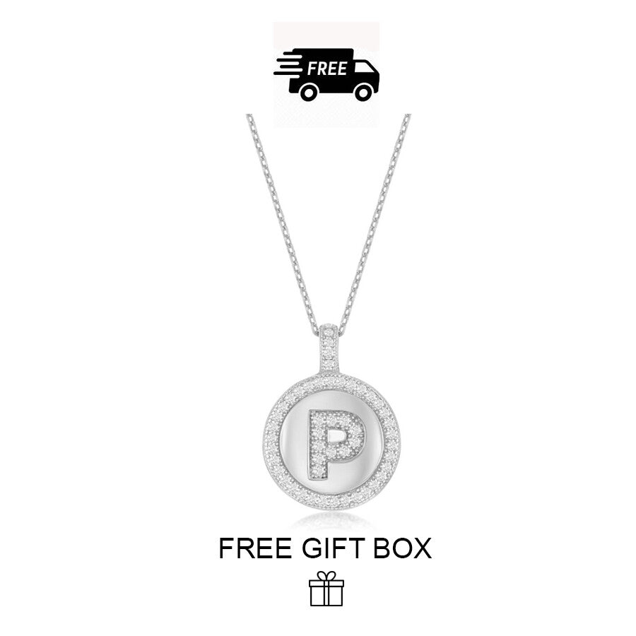 925 Sterling Silver Initial Letter Pendant With Cubic Zirconia