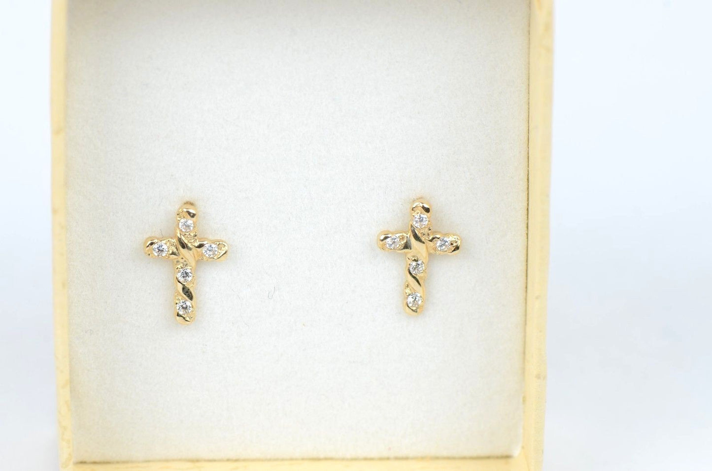 14K Yellow White Gold Cubic Zirconia CZ Cross Earrings