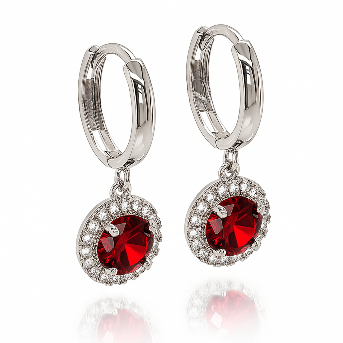 14k White Gold Halo Round Shaped pretty Birthstone Huggie Earrings for Women