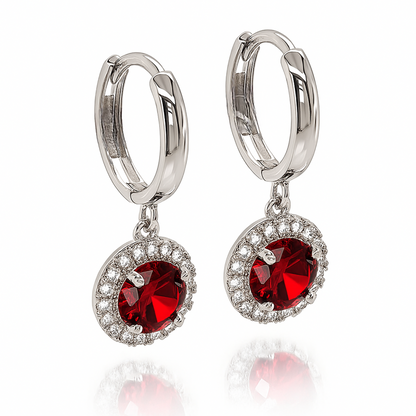 14k White Gold Halo Round Shaped pretty Birthstone Huggie Earrings for Women