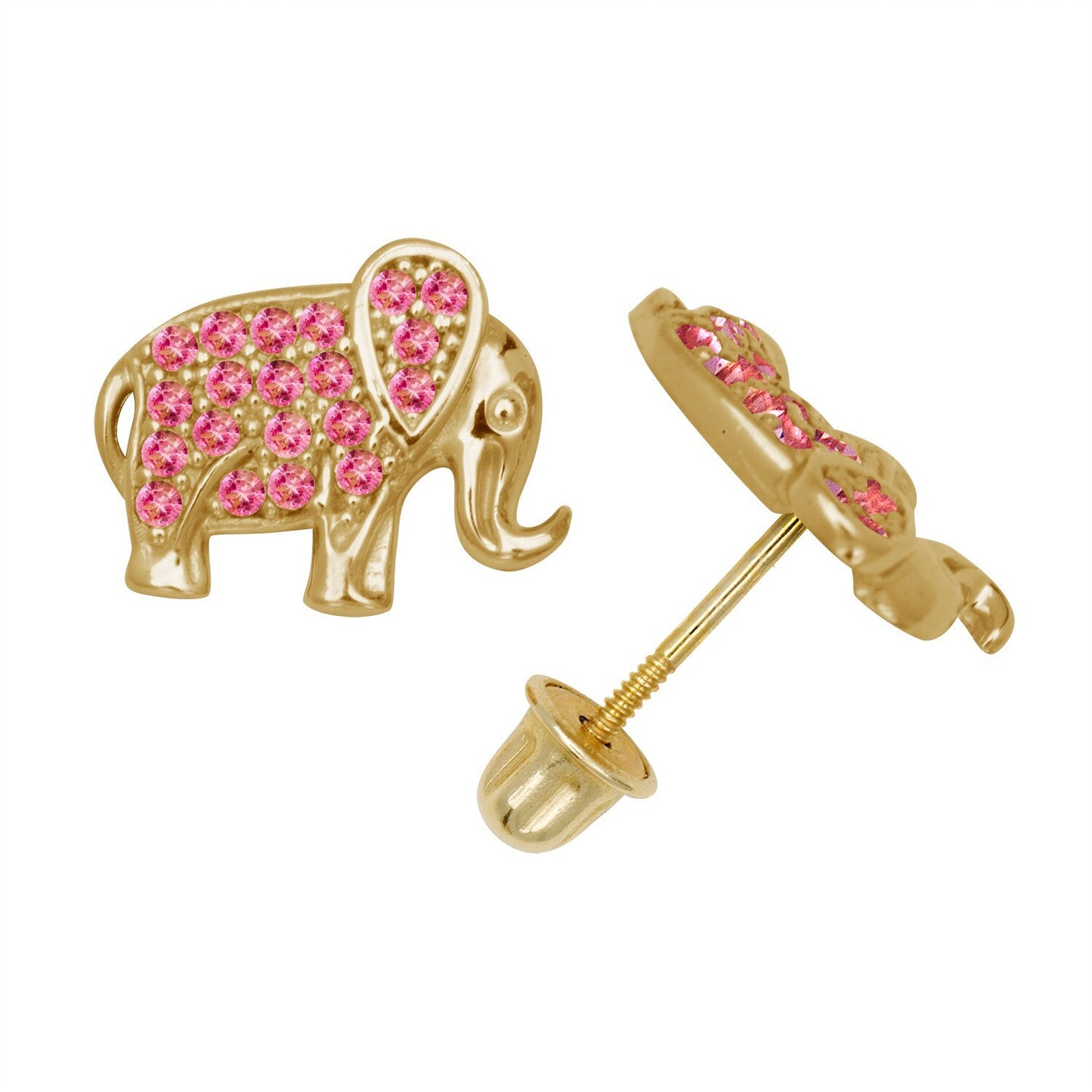 14K Yellow & White Gold Classic Elephant Studs Screw Back Earrings for Women