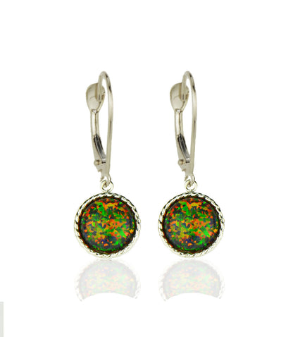 14k White Gold Opal Flat Dangle Leverback Earrings