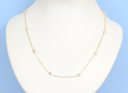 14k Yellow Gold Cubic Zirconia CZ by the yard 18" Necklace