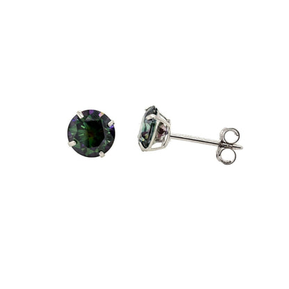 14K Gold GRA Certified D-VVS1 Rainbow Green Moissanite Push Back Studs Earrings