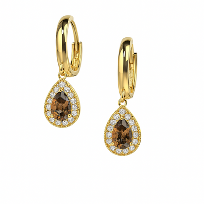 14k Yellow Gold Halo Birthstone Huggie Earrings for Women
