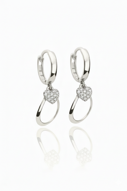 14k Yellow / White Gold Dangle CZ  Huggie Earrings