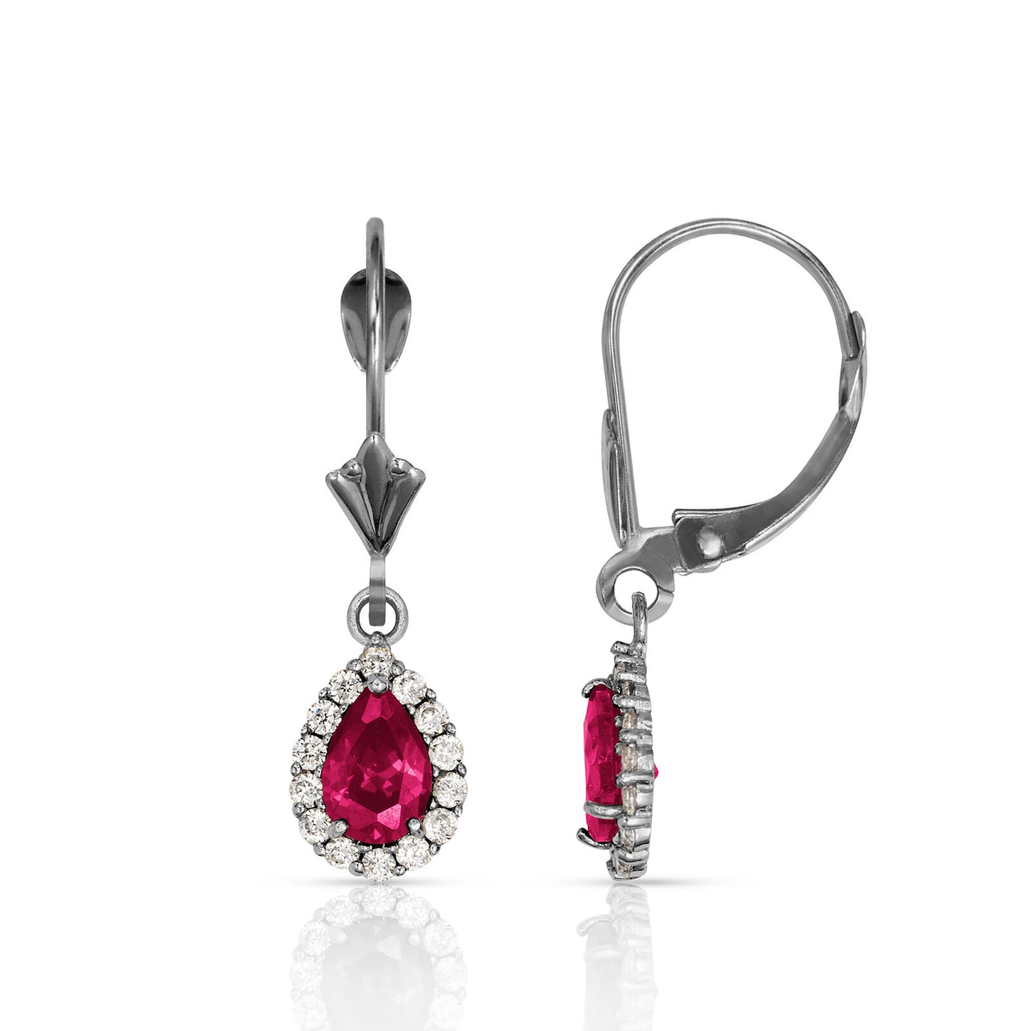 14k White Gold Halo CZ Tear Drop Dangle Leverback Earrings