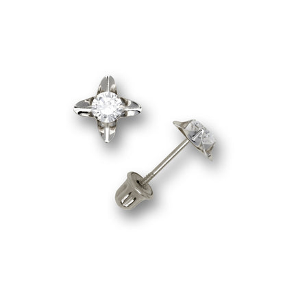 14k Yellow and White Gold Cz Stud Earrings
