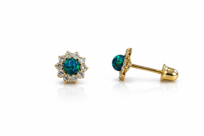 14k Yellow Gold Opal Stud Earrings/ Screw Back