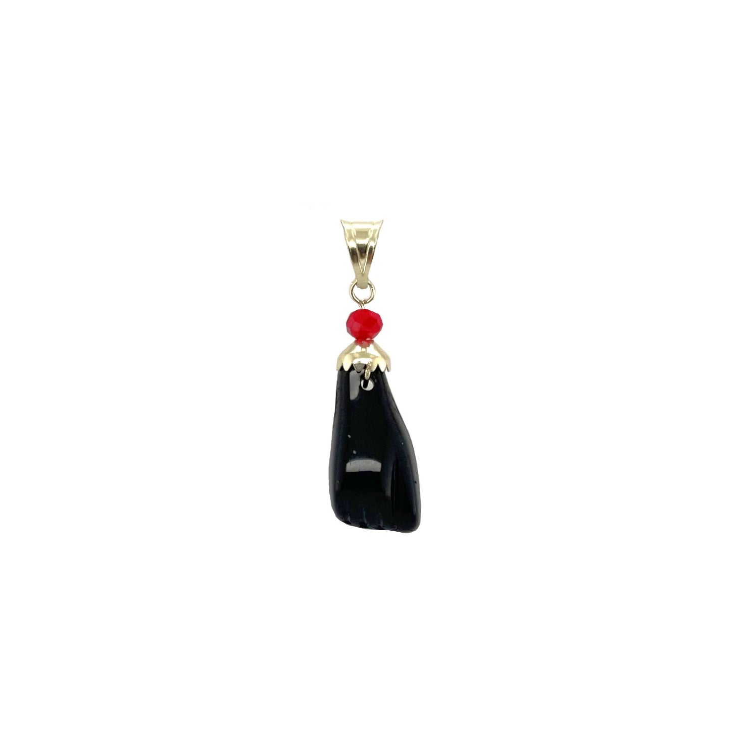 14K Solid Gold Black Azabache Hand Pendant