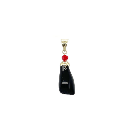 14K Solid Gold Black Azabache Hand Pendant
