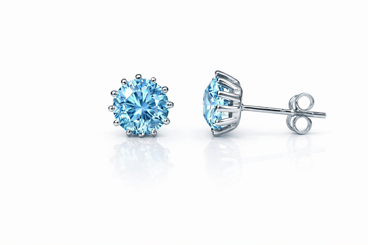 14k Solid White Gold 6mm Round Birthstone Stud Earrings with Screw Back