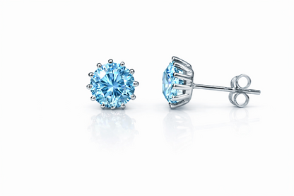 14k Solid White Gold 6mm Round Birthstone Stud Earrings with Screw Back