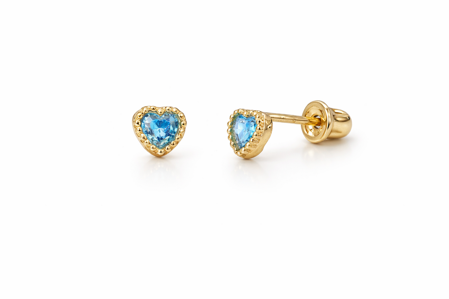 14k Yellow Gold Heart CZ Birthstone Earrings