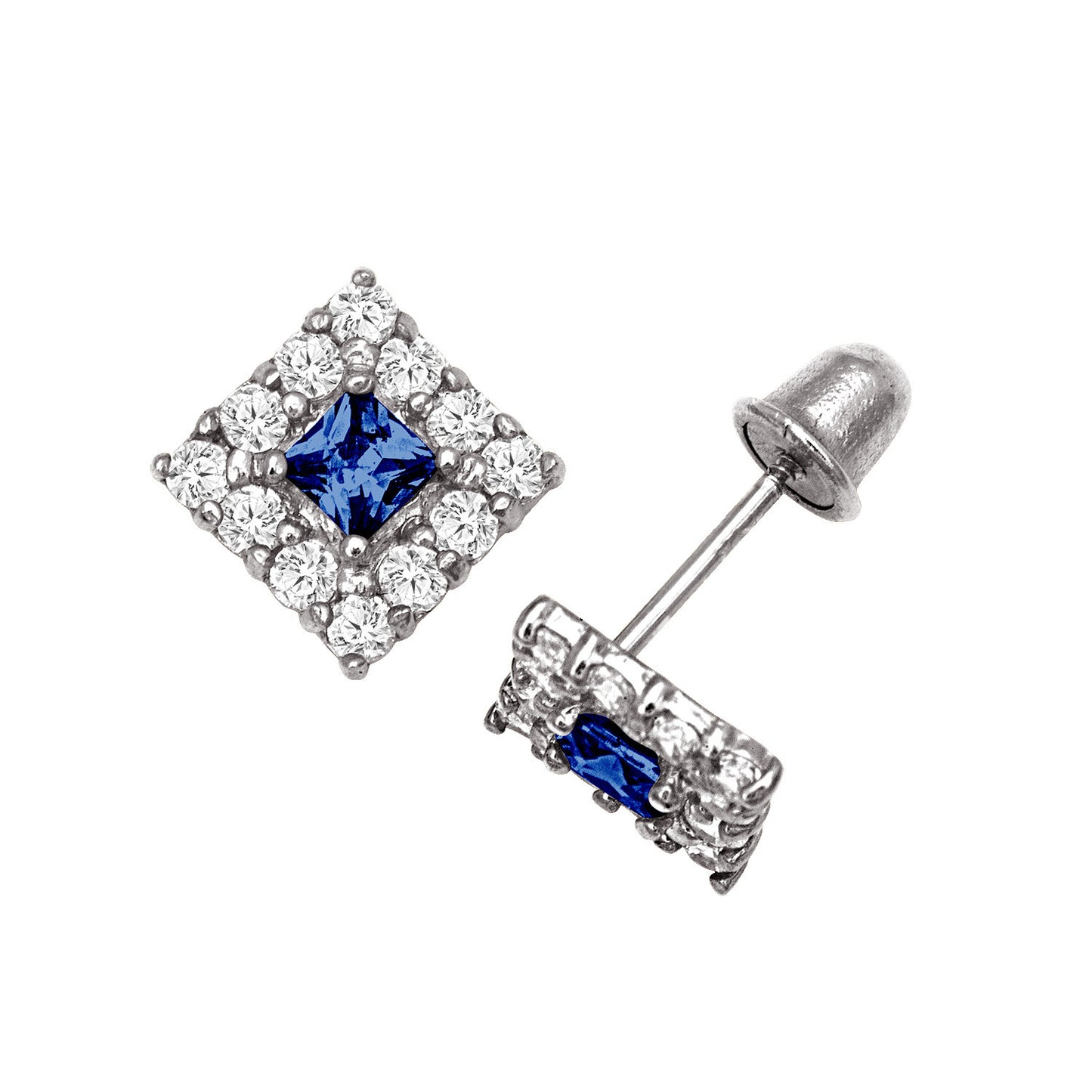 14k Yellow and White Gold CZ Birthstone Stud Screw Back Earrings