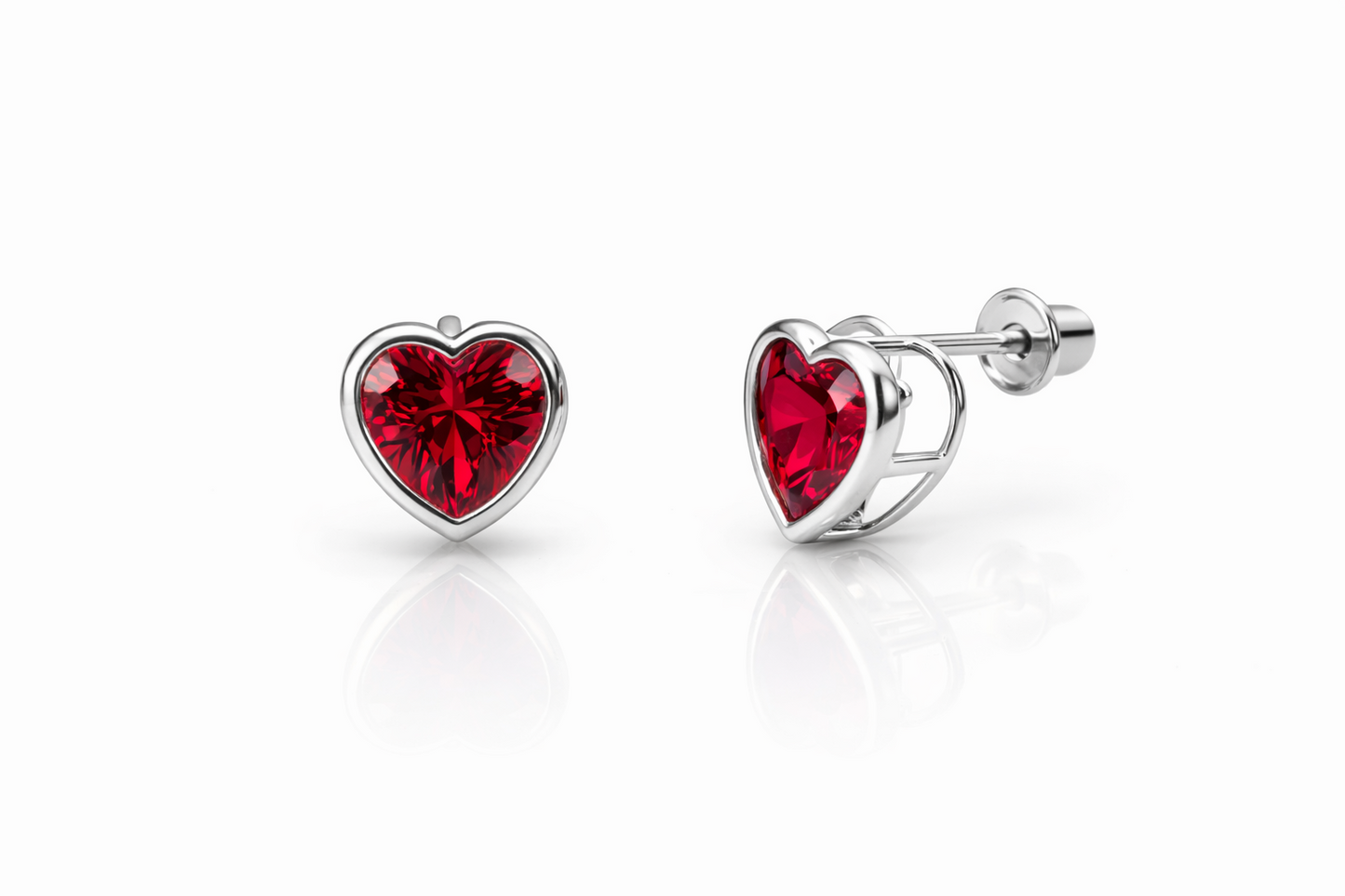 14K Solid White Gold Heart Birthstone Stud Earrings 6MM X 6MM