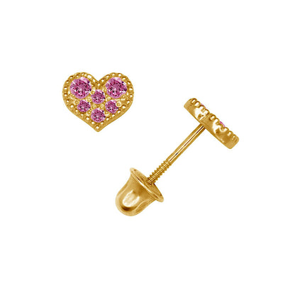 14K Yellow & White Gold Pretty CZ Heart Shaped Stud Earrings for Women